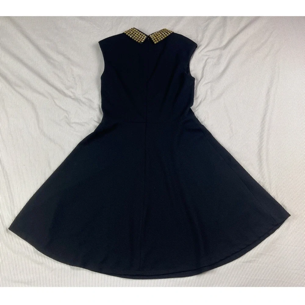 Betsey Johnson Black Studded Collar Fit and Flare Dress Sleeveless Womens Size 8
